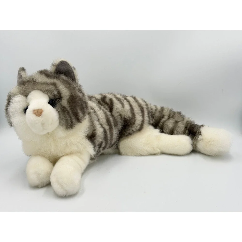 Douglas Plush Cat Grey White Striped Tabby Lying Stuffed Animal 19